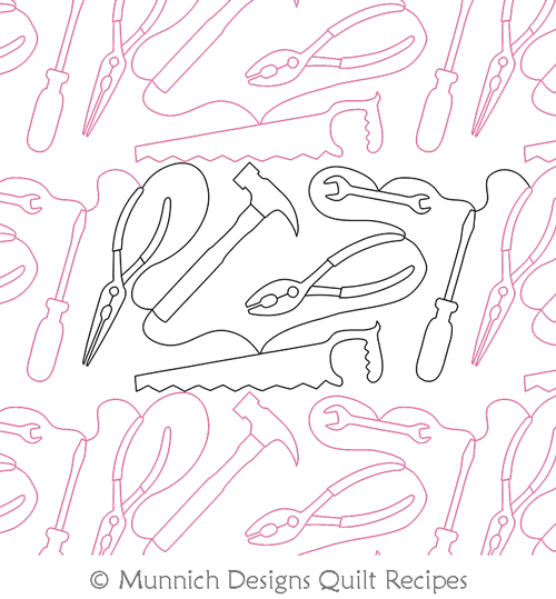 Toolkit Loose by Munnich Design Quilt Recipes. This image demonstrates how this computerized pattern will stitch out once loaded on your robotic quilting system. A full page pdf is included with the design download.