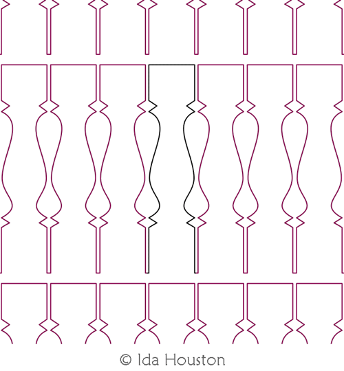 Baluster 2 Border by Ida Houston. This image demonstrates how this computerized pattern will stitch out once loaded on your robotic quilting system. A full page pdf is included with the design download.