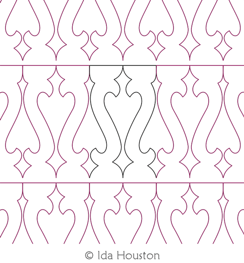 Baluster 5 Border by Ida Houston. This image demonstrates how this computerized pattern will stitch out once loaded on your robotic quilting system. A full page pdf is included with the design download.