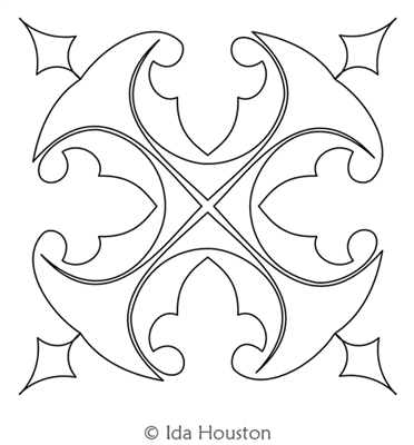 Castle Gate Shield Block by Ida Houston. This image demonstrates how this computerized pattern will stitch out once loaded on your robotic quilting system. A full page pdf is included with the design download.