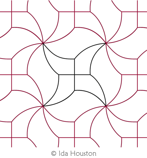 Curved Pinwheel Pantograph or Square by Ida Houston. This image demonstrates how this computerized pattern will stitch out once loaded on your robotic quilting system. A full page pdf is included with the design download.