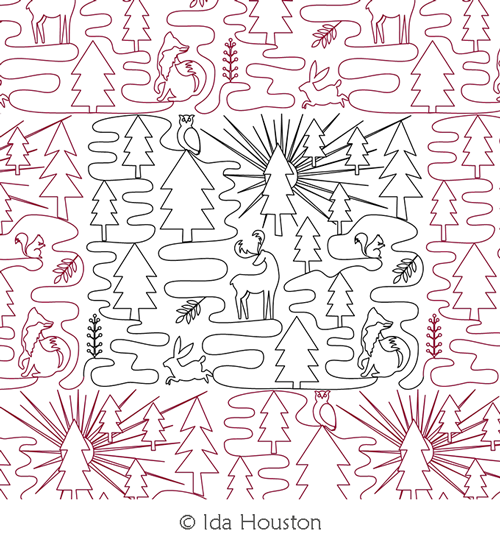 Into the Forest E2E by Ida Houston. This image demonstrates how this computerized pattern will stitch out once loaded on your robotic quilting system. A full page pdf is included with the design download.