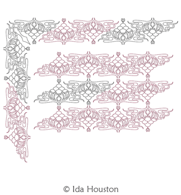 Mint Julep Border and Corner by Ida Houston. This image demonstrates how this computerized pattern will stitch out once loaded on your robotic quilting system. A full page pdf is included with the design download.