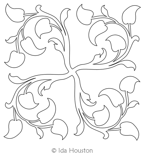 Pepper Vine Square Block 2 by Ida Houston. This image demonstrates how this computerized pattern will stitch out once loaded on your robotic quilting system. A full page pdf is included with the design download.