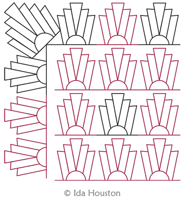 Art Deco Rays Border and Corner by Ida Houston. This image demonstrates how this computerized pattern will stitch out once loaded on your robotic quilting system. A full page pdf is included with the design download.