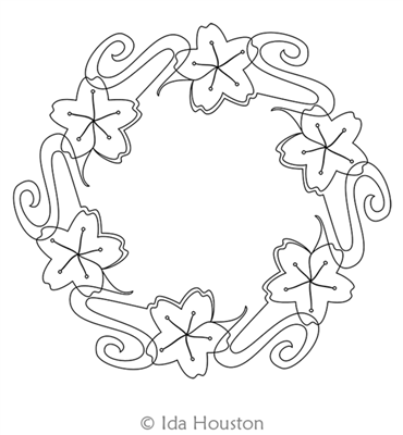 Cherry Blossom Flow Wreath by Ida Houston. This image demonstrates how this computerized pattern will stitch out once loaded on your robotic quilting system. A full page pdf is included with the design download.