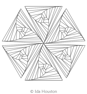 Crazy Triangle Hex by Ida Houston. This image demonstrates how this computerized pattern will stitch out once loaded on your robotic quilting system. A full page pdf is included with the design download.