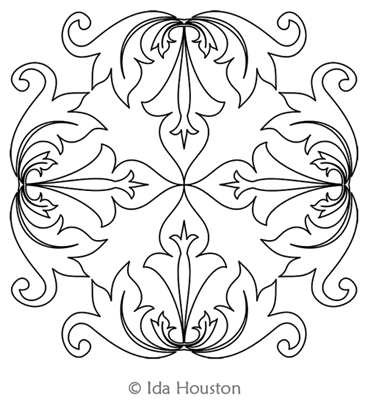 Fleur de Leaf Block by Ida Houston. This image demonstrates how this computerized pattern will stitch out once loaded on your robotic quilting system. A full page pdf is included with the design download.