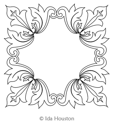 Fleur de Leaf Frame by Ida Houston. This image demonstrates how this computerized pattern will stitch out once loaded on your robotic quilting system. A full page pdf is included with the design download.