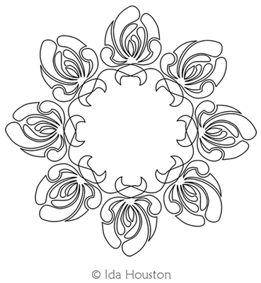 Nouveau Peony Blossom Wreath by Ida Houston. This image demonstrates how this computerized pattern will stitch out once loaded on your robotic quilting system. A full page pdf is included with the design download.