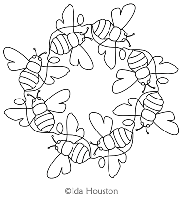 Quilting Bee Wreath 2 by Ida Houston. This image demonstrates how this computerized pattern will stitch out once loaded on your robotic quilting system. A full page pdf is included with the design download.