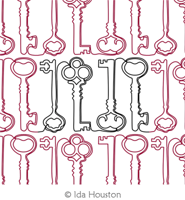 Skeleton Keys Border 1 by Ida Houston. This image demonstrates how this computerized pattern will stitch out once loaded on your robotic quilting system. A full page pdf is included with the design download.