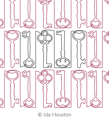 Skeleton Keys Border 2 by Ida Houston. This image demonstrates how this computerized pattern will stitch out once loaded on your robotic quilting system. A full page pdf is included with the design download.