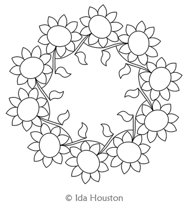 Sunflower Wreath 2 by Ida Houston. This image demonstrates how this computerized pattern will stitch out once loaded on your robotic quilting system. A full page pdf is included with the design download.