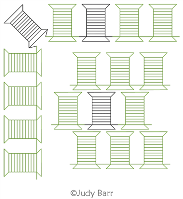 Cotton Spool Border and Corner by Judy Barr. This image demonstrates how this computerized pattern will stitch out once loaded on your robotic quilting system. A full page pdf is included with the design download.