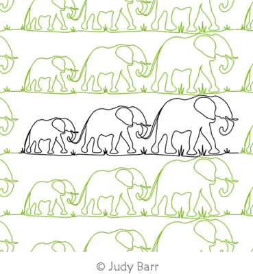 Elephant Family by Judy Barr. This image demonstrates how this computerized pattern will stitch out once loaded on your robotic quilting system. A full page pdf is included with the design download.