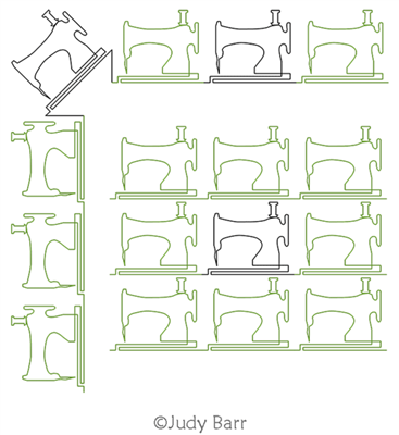 Sewing Machine Border and Corner by Judy Barr. This image demonstrates how this computerized pattern will stitch out once loaded on your robotic quilting system. A full page pdf is included with the design download.