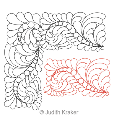 Digital Quilting Design Feathers and Pearls Border and Corner by Judith Kraker.