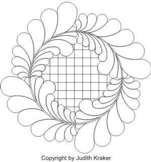 Digital Quilting Design Feather Circle Block with Crosshatch by Judith Kraker.