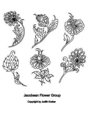 Digital Quilting Design Judith's Jacobean Flower Group by Judith Kraker.