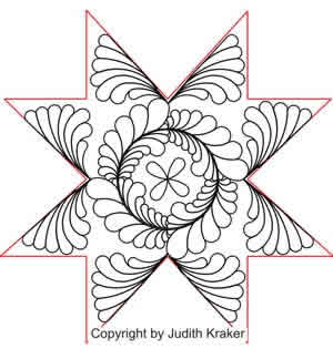 Digital Quilting Design Stars Feathers Block 8 by Judith Kraker.