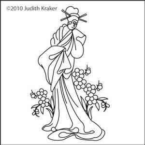 Digital Quilting Design Geisha Girl with Flowers by Judith Kraker.