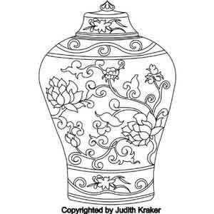 Digital Quilting Design Japanese Jar by Judith Kraker.