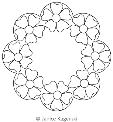 Heart Flower Wreath by Janice Kagenski. This image demonstrates how this computerized pattern will stitch out once loaded on your robotic quilting system. A full page pdf is included with the design download.