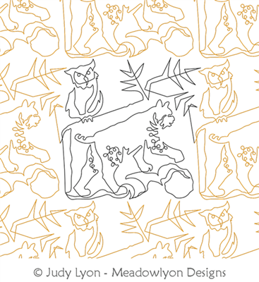 Bobcat and Horned Owl Panto by Judy Lyon. This image demonstrates how this computerized pattern will stitch out once loaded on your robotic quilting system. A full page pdf is included with the design download.