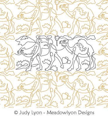 Camel Train Panel 2 by Judy Lyon. This image demonstrates how this computerized pattern will stitch out once loaded on your robotic quilting system. A full page pdf is included with the design download.