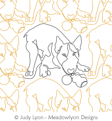 Mini Bull Terrier Panto by Judy Lyon. This image demonstrates how this computerized pattern will stitch out once loaded on your robotic quilting system. A full page pdf is included with the design download.