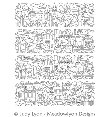 French Quarter Panel Set by Judy Lyon. This image demonstrates how this computerized pattern will stitch out once loaded on your robotic quilting system. A full page pdf is included with the design download.