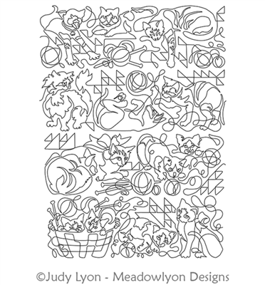 Kitty Cats Panel Set 1-4 by Judy Lyon. This image demonstrates how this computerized pattern will stitch out once loaded on your robotic quilting system. A full page pdf is included with the design download.