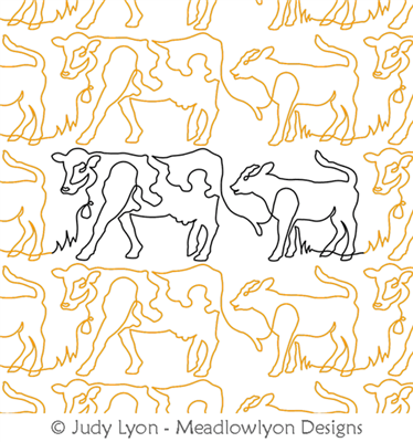 Moo Cows by Judy Lyon. This image demonstrates how this computerized pattern will stitch out once loaded on your robotic quilting system. A full page pdf is included with the design download.