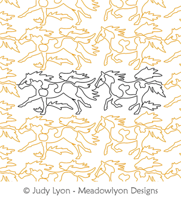 Mustang Stampede by Judy Lyon. This image demonstrates how this computerized pattern will stitch out once loaded on your robotic quilting system. A full page pdf is included with the design download.