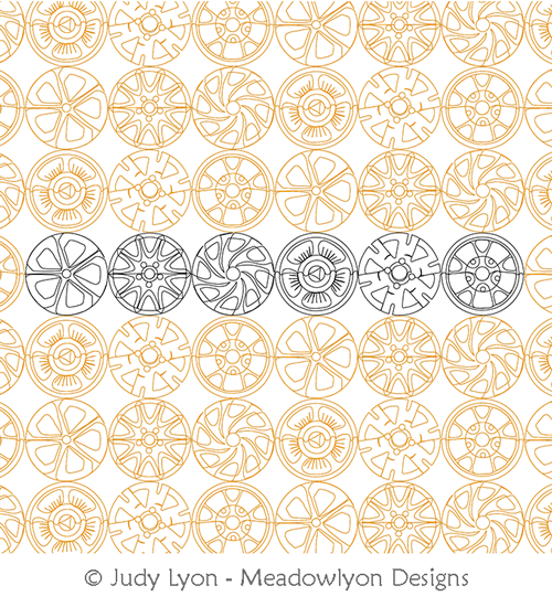 Six Joined Hubcaps by Judy Lyon. This image demonstrates how this computerized pattern will stitch out once loaded on your robotic quilting system. A full page pdf is included with the design download.