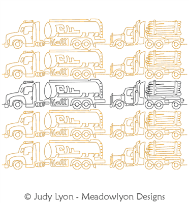 Truckin Along Panel 1 by Judy Lyon. This image demonstrates how this computerized pattern will stitch out once loaded on your robotic quilting system. A full page pdf is included with the design download.