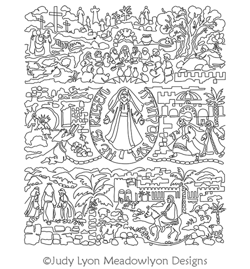 Easter Panel Set by Judy Lyon. This image demonstrates how this computerized pattern will stitch out once loaded on your robotic quilting system. A full page pdf is included with the design download.