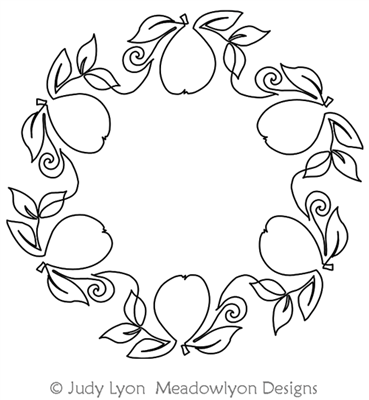 Pear Vine Wreath by Judy Lyon. This image demonstrates how this computerized pattern will stitch out once loaded on your robotic quilting system. A full page pdf is included with the design download.