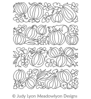 Pumpkin Patch Panel Set by Judy Lyon. This image demonstrates how this computerized pattern will stitch out once loaded on your robotic quilting system. A full page pdf is included with the design download.