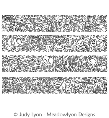 Safari Jungle Row Set by Judy Lyon. This image demonstrates how this computerized pattern will stitch out once loaded on your robotic quilting system. A full page pdf is included with the design download.