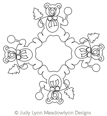 Toyland Teddy Bear Block by Judy Lyon. This image demonstrates how this computerized pattern will stitch out once loaded on your robotic quilting system. A full page pdf is included with the design download.