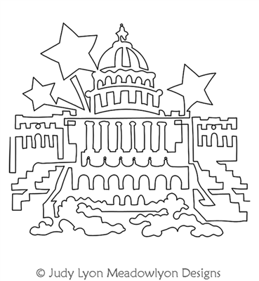 US Capitol Building Block America's Pride by Judy Lyon. This image demonstrates how this computerized pattern will stitch out once loaded on your robotic quilting system. A full page pdf is included with the design download.