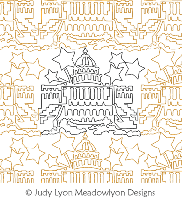 US Capitol Building Panto by Judy Lyon. This image demonstrates how this computerized pattern will stitch out once loaded on your robotic quilting system. A full page pdf is included with the design download.