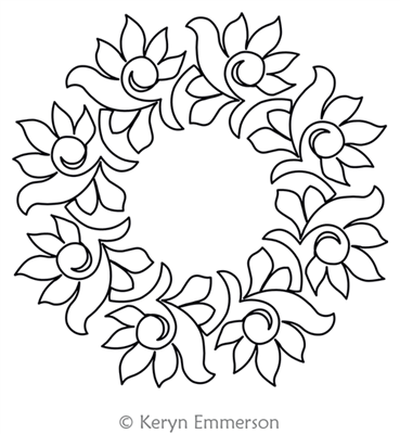 Digital Quilting Design Gardenia Wreath by Keryn Emmerson.