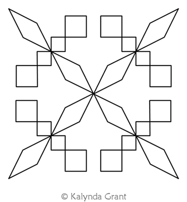 Diamonds and Squares Block 2 by Kalynda Grant. This image demonstrates how this computerized pattern will stitch out once loaded on your robotic quilting system. A full page pdf is included with the design download.