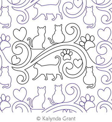 Kitty Cat Love 2 E2E by Kalynda Grant. This image demonstrates how this computerized pattern will stitch out once loaded on your robotic quilting system. A full page pdf is included with the design download.