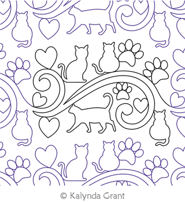 Kitty Cat Love 3 E2E by Kalynda Grant. This image demonstrates how this computerized pattern will stitch out once loaded on your robotic quilting system. A full page pdf is included with the design download.
