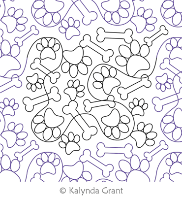 Paw Prints and Bones E2E by Kalynda Grant. This image demonstrates how this computerized pattern will stitch out once loaded on your robotic quilting system. A full page pdf is included with the design download.