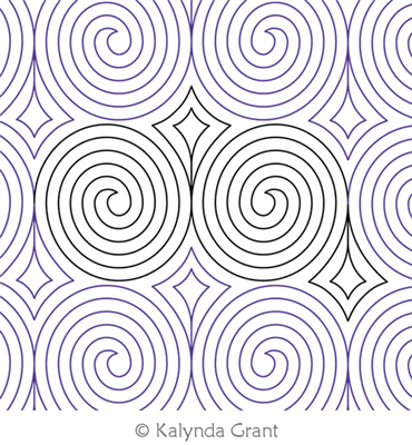 Spirals and Diamonds E2E by Kalynda Grant. This image demonstrates how this computerized pattern will stitch out once loaded on your robotic quilting system. A full page pdf is included with the design download.